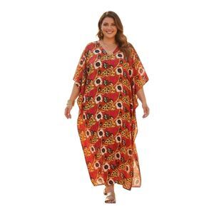 Vintage Kaftan Loungewear Dress OS Caftan Beach Cover Fuchsia Rust Chartreuse